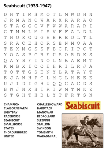 Seabiscuit Word Search