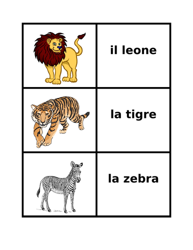 Animali dello zoo (Zoo Animals in Italian) Flashcard Games
