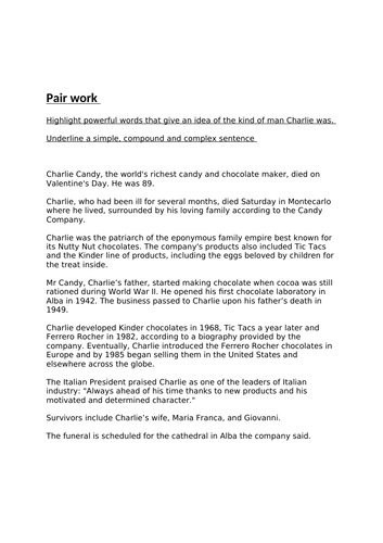 Writing an obituary on Shakespeare