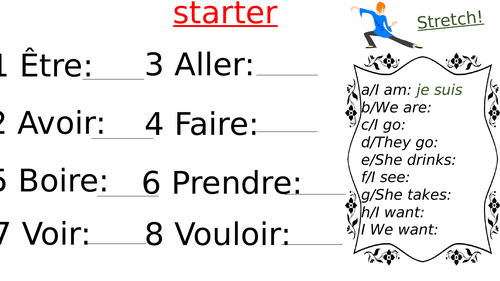 A lesson on how to conjugate 6 irregular verbs in French using a mini whiteboards- Present tense
