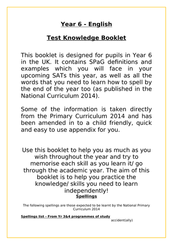 Year 6 SPaG Dictionary & Definitions