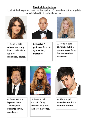 Physical descriptions of celebrities listening or reading comprehension and unscramble the sentences