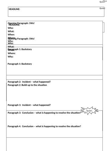 Newspaper Planning Frame for KS2 (differentiated) | Teaching Resources