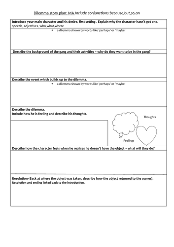 Dilemma Story Planning Sheet KS2 (differentiated)