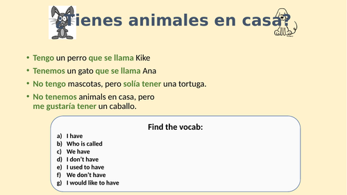 Las mascotas / pets beginners Spanish short activities