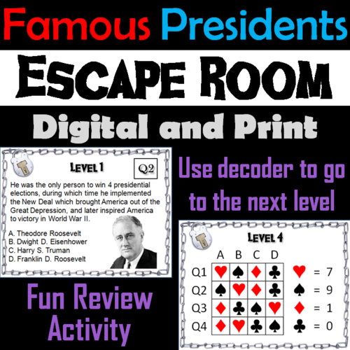 Famous Presidents Activity: Escape Room Social Studies (President's Day Game)