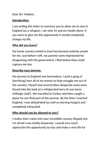 Refugee persuasive letter UKS2 | Teaching Resources