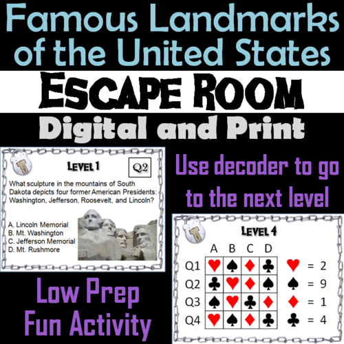 Famous Landmarks of the United States: Escape Room Geography