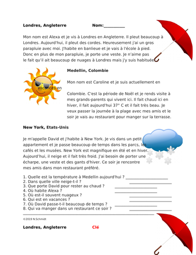 French Reading on Weather Seasons and Clothes Le temps Les