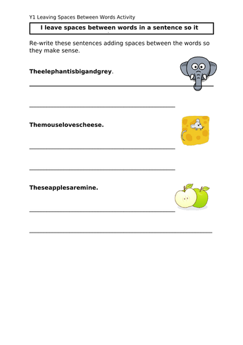 Year 1 Punctuation: Leaving Spaces Between Words Resources