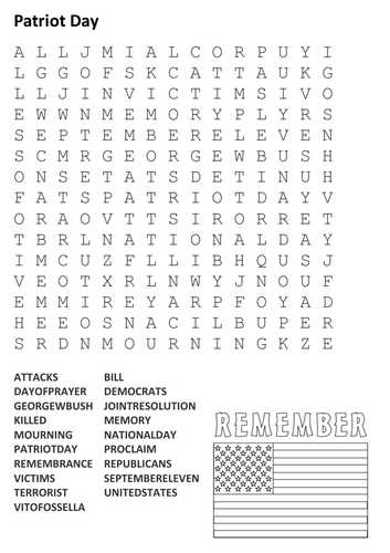 Patriot Day Word Search | Teaching Resources