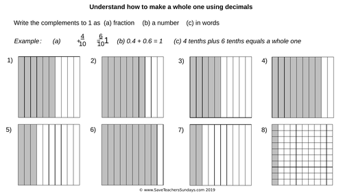 Year 5 Complements to 1 Worksheets (differetiated) and Presentation