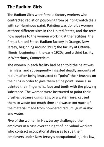 The Radium Girls Handout