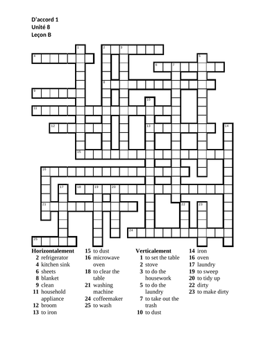 D'accord 1 Unité 8 Leçon B Crossword