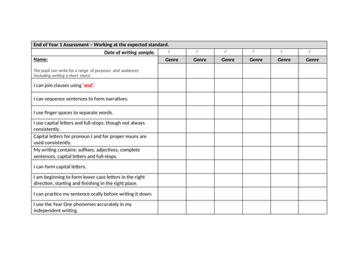 Y1-6 ARE Writing Grids