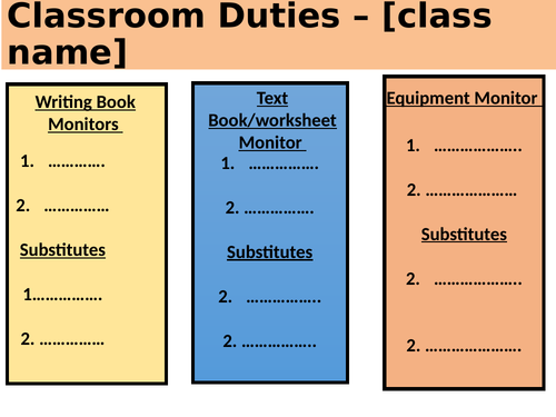 Classroom Duties List