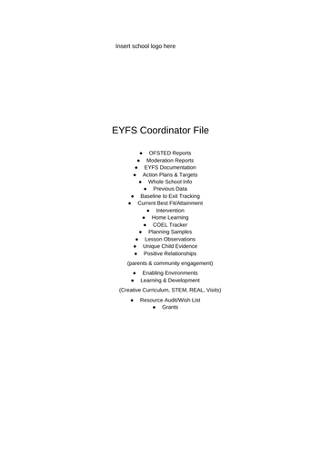 A co ordinator file suggested contents page