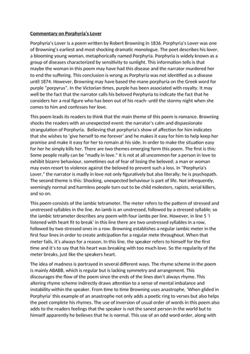 Commentary on Porphyria's lover