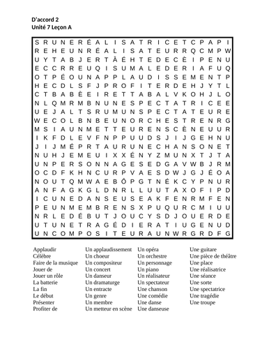 D'accord 2 Unité 7 Leçon A Wordsearch