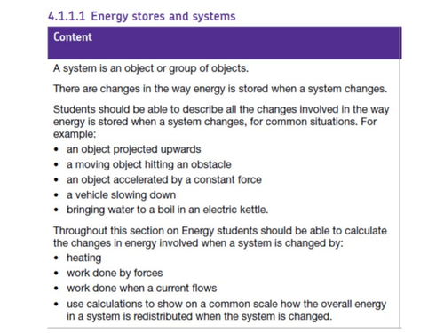 GCSE Energy Stores - AQA