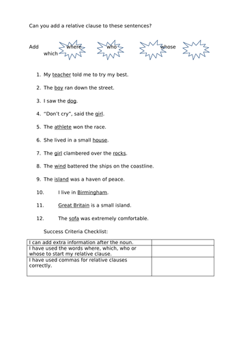 Relative Clause Worksheet