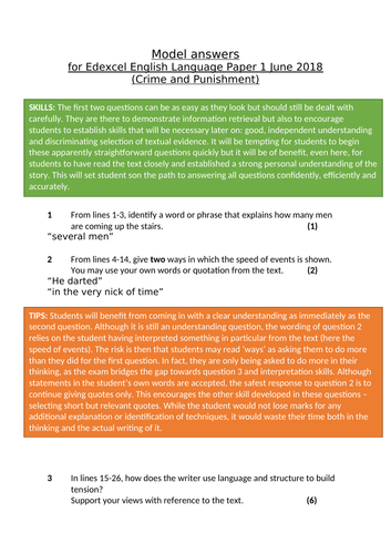 Edexcel GCSE English Language Paper 1 model answers (June 2018)