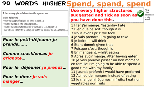 More help, write with higher structures in French- Spend the keywords
