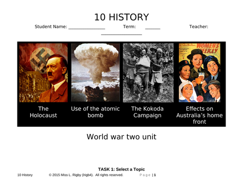 World War Two Inquiry Assessment Scaffolding Booklet