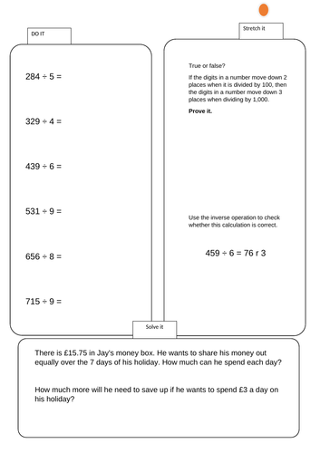 Division 3 Digit By 1 Digit | Teaching Resources