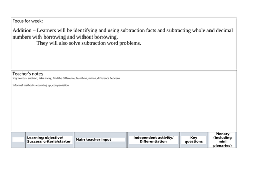 Addition – Learners will be identifying and using subtraction facts and subtracting whole decimals