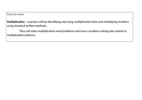 ultiplication – Learners will be identifying and using multiplication facts and multiplying numbers