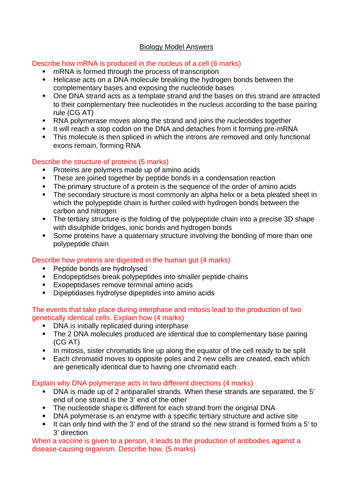 AQA A Level Biology Model Answers