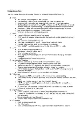 a level biology essay plans