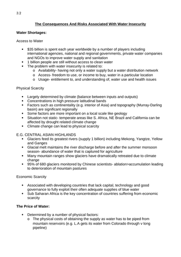 Edexcel A Level Geography Water Insecurity Notes