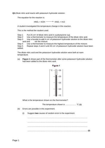 AQA Temperature change of neutralisation Required practical