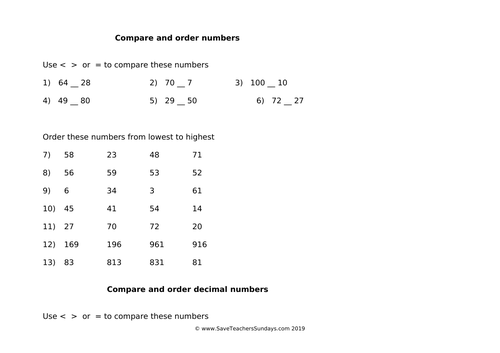 year 4 5 comparing and ordering decimal numbers worksheets and other resources teaching resources