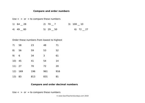 Year 4 5 Comparing And Ordering Decimal Numbers Worksheets And Other Resources Teaching Resources