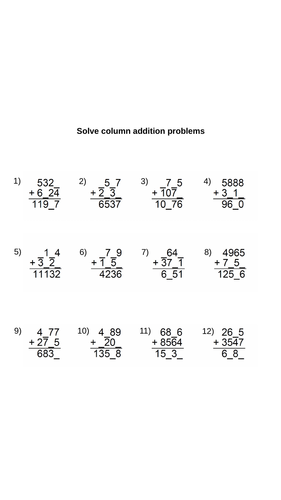 Year 5 Column Addition Worksheets (differentiated) and Other Resources