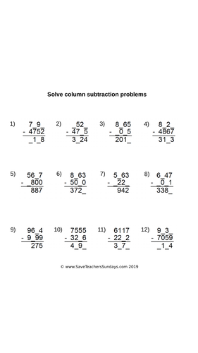 Year 5 Column Subtraction Worksheets (differentiated) And Other 