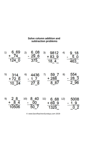 Year 5 Column Addition and Subtraction Worksheets (differentiated) and ...