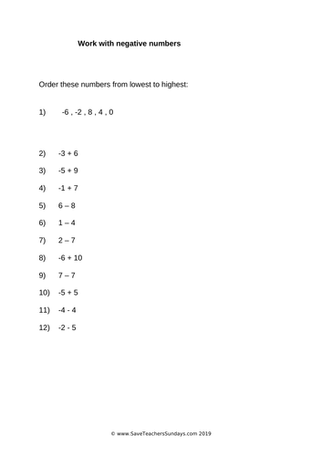 Year 5 Negative Numbers Worksheets (differentiated), Presentation & Other Resources