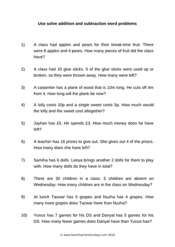 Year 5 Addition and Subtraction Word Problems (Differentiated to 4 levels)