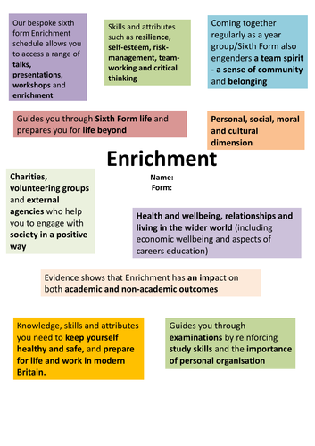 Tracking Booklet for Sixth Form Enrichment/PSHE