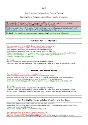 L2 Unit 3 Learning Aims & Helpsheets