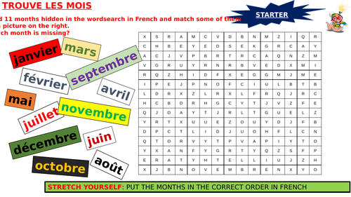wordsearch on months in French year 7 or primary