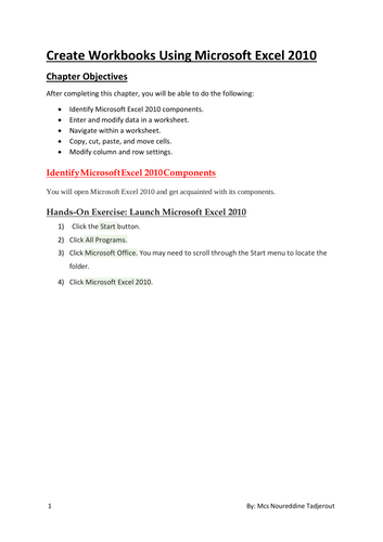 Create Workbooks Using Microsoft Excel 2010