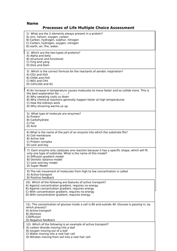 Biology multiple choice quiz