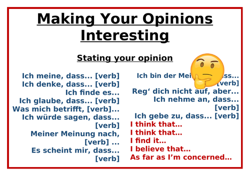 German - Making Your Opinions Interesting Display with Emojis (6 Pages)