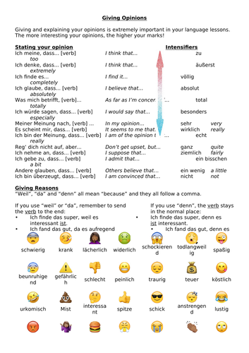 German - Giving and Justifying Opinions with Emojis