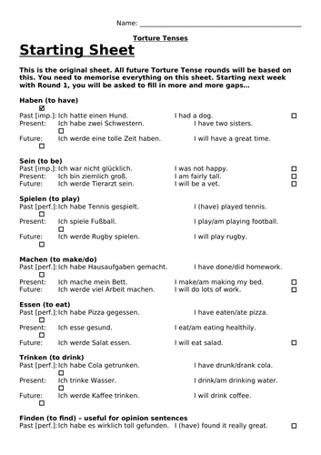 German Torture Tenses Weekly Competition